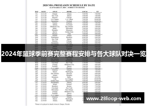 2024年篮球季前赛完整赛程安排与各大球队对决一览