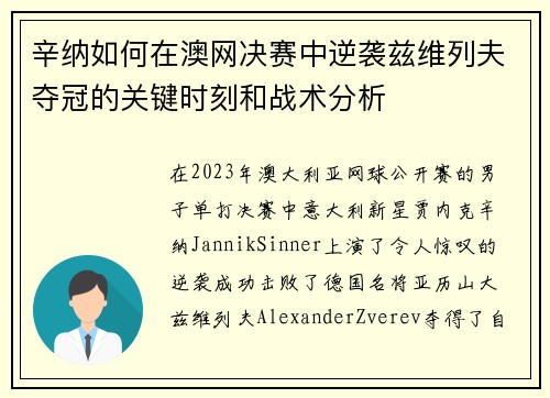 辛纳如何在澳网决赛中逆袭兹维列夫夺冠的关键时刻和战术分析